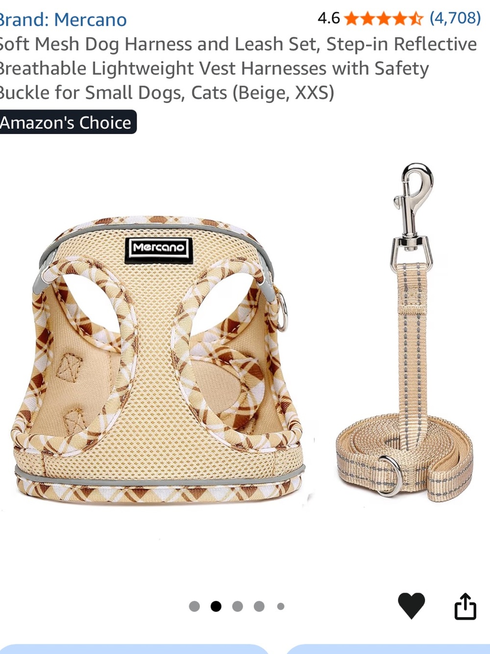 Mercano Soft Mesh Step-In Dog Harness & Leash Set — Beige Pattern - Picture 2 of 3